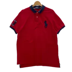 90's Polo by Ralph Lauren 90年代 ポロバイラルフローレン ビッグポニー3刺繍 COSTOM FIT 半袖 ポロシャツ ワンポイント刺繡 オーバーサイズ ビッグサイズ CHINA製 XLサイズ レッド ネイビー