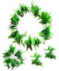 S.fields.inc ハワイアンレイ フラダンス 4点セット ダンス小物 造花 花輪 首飾り 髪飾り 腕飾り (ホワイトフラワー) [ホワイトフラワー]