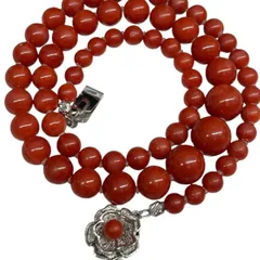 本赤珊瑚玉ネックレス2本36g 東Y7-0214☆2Fトヒチ