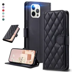 【特価商品】スタンド機能 カード収納機能 液晶全面保護 マグネット開閉式 高質PU エレガント レンズ保護 手帳型ケース キルティングレザー調 Pro ストラップ付属(ブラック) 12/12 iPhone UnivoColors