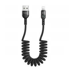 新品1.8m_IOS 対応，ブラック Mcdodo USBケーブル カールコード ナイロン編み LEDライト付き1.8mケーブル iPhone/iPad/iPod 対応 (1.8m, IOS 対応，ブラック)