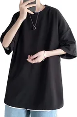 BLANK BLANC ブランクブラン tシャツ メンズ ビッグt 半袖 無地 ゆったり カットソー サイドボタン( ブラック,  M)