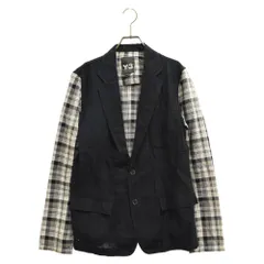 Y-3 (ワイスリー) 13AW チェックスリーブ切り替え シルク混 テーラードジャケット ブラックのサムネイル
