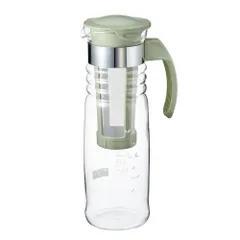 HCC-12-SG 日本製 冷水筒 熱湯・食洗器OK 耐熱ガラス製 スモーキーグリーン 実用容量1200ml HARIO(ハリオ)かご網付き水出し茶ポットのサムネイル