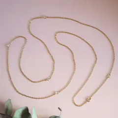 ゴールド　スワロフスキークリスタル・ラインストーン　ロングチェーンネックレス　94cm