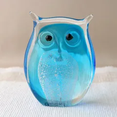 食洗機対応 手づくり ガラスオブジェ ふくろう フクロウ 梟 ブルー QD-186 置物 飾りインテリア おしゃれ かわいい
