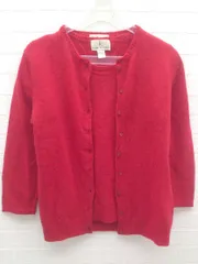 ◇ ◎ Kumikyoku 組曲 ウール カーディガン カットソー アンサンブル  レッド レディース  【中古】 【1002800849918】