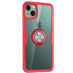 iPhone13 ケース アイフォン13  スマホリング 付き 耐衝撃 薄型 クリア ケース 【Color】 レッド