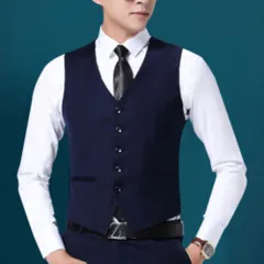 ☆ ネイビー ☆ XLサイズ ☆ ベスト メンズ lybe241 ベスト メンズ スーツベスト フォーマルベスト ジレ チョッキ 前開き ボタン 胸ポケット付き 洗える ウォッシャブル Vネック フィット 尾錠付き 結婚式 パーティー ユニフォーム 制服