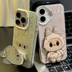 スマホケース ブレスレット付き ミラー付 スタンド機能　かわいい　　透明 可愛い 落下保護　耐衝撃性　iPhone12 iPhone13 iPhone14 iPhone15 iPhone16 ラブブ柄　メイクチェック便利　2色からお選び
