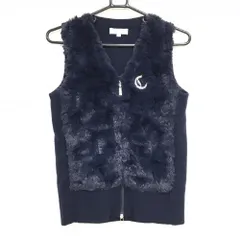 キャロウェイ 切替ファーベスト ネイビー ロゴラインストーン 前身頃ファー ウール混 ニット レディース M ゴルフウェア Callaway