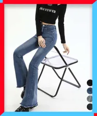 新品 セミフレアデニムパンツ レディース 美脚 フリンジ 春秋 着やせ ロングパンツ Y2K 韓国コーデ 夏 【送料無料】