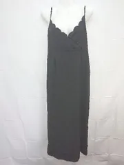 ◇ ⊂ NICE CLAUP ナイスクラップ フラワーカット 膝下丈 キャミソール ワンピース サイズF ブラック レディース E  【1410230008308】