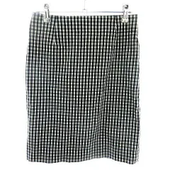 シンプリシテェ Simplicite スカート タイト ミニ ひざ丈 バックファスナー スリット 薄手 コットン ギンガムチェック 36 黒 白 ブラック ホワイト ボトムス /T2
