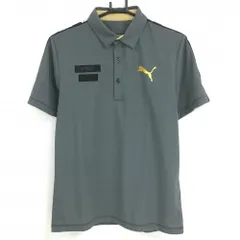 【美品】プーマ 半袖ポロシャツ 杢ダークグレー×黒 肩ロゴライン  メンズ M ゴルフウェア PUMA
