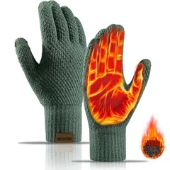 [Andeor] 手袋 メンズ アウトドアグローブ ニットグローブ 【一瞬暖かく・零下防寒・極上快適な肌触り】 ニット手袋 メンズ スポーツ手袋 防風 保温 高い弾力性 無地 アウトドア 自転車 通勤 通学 作業 (グリーン)