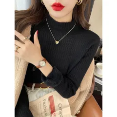 ☆ ブラック ☆ あったか裏起毛 ハイネック カットソー 長袖 レディース ハイネック タートルネック tシャツ 裏起毛 シャツ トップス あったか インナー 秋冬 防寒 プルオーバー ゆったり 無地 厚手 暖かい 上品 通勤 レディースファッション