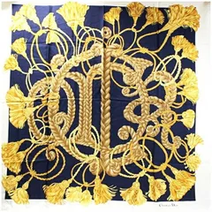 クリスチャンディオール シルク 大判スカーフ ブラック×クリーム 中古