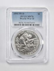 MS70 1991-95 D 第二次世界大戦記念 $1 PCGS ブルーラベル