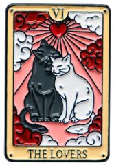 ピンバッジ 猫のタロットカード THE LOVERS（恋人） かわいいネコのピンズ エナメル製 仲良しカップル