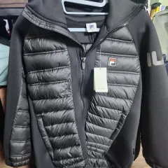 FILA(フィラ) フード付き ジップアップパーカー ダウンジャケット 黒 フィラ・ジャンバ