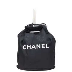 シャネル ノベルティ ロゴプリント プールバッグ ショルダーバッグ ブラック ホワイト キャンバス レディース CHANEL【1-0220205】