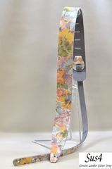 国内生産 ハンドメイド 本革　ギターストラップ(Genuine Leather Guitar Strap)　フラワープリント