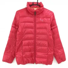 【美品】プーマ 2WAYダウンジャケット ピンクレッド ロゴ刺しゅう 袖着脱可 レディース M ゴルフウェア サンプル品 PUMA