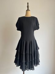 80's Samantha Black ruffle dress made in U.S.A.
