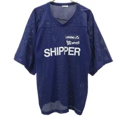 Champion チャンピオン 90s Team Wear 半袖 Vネック メッシュ シャツ XL ネイビー系 メンズ 古着
