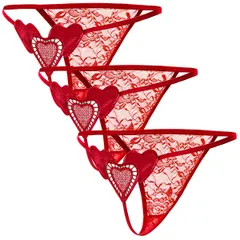 Tバックショーツ 3枚セット ハートモチーフ レース レディース 花柄 セクシー ストリング ランジェリー 透ける エロい 勝負下着 ショーツ 黒 白 赤 紫 青 rt-040