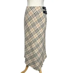 BURBERRY LONDON(バーバリーロンドン)  ノヴァチェック アンゴラ カシミヤ ブレンド レザー ベルト ロング スカート FX058-074 36(S程度) ベージュ