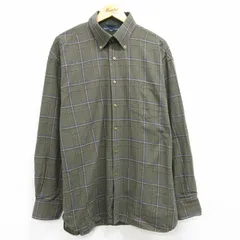 XL/古着 トミーヒルフィガー 長袖 ブランド シャツ メンズ ワンポイントロゴ 大きいサイズ ロング丈 コットン ボタンダウン 緑他 グリーン 