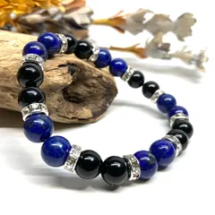 ラピスラズリ&モリオン パワーストーン ブレスレット 天然石 (シルバー) 8mm レディース 女性  数珠ブレス 開運 プレゼント ギフト  [d]