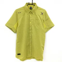 ★値下げ★【超美品】オークリー 半袖シャツ イエロー×グレー ボーダー 袖・背面一部織生地 ティー装着可 メンズ XL ゴルフウェア Oakley