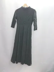 ◇ Θ You Color 総レース パーティードレス 七分丈 ロング ワンピース サイズM ブラック レディース E  【1412090008276】