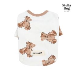 【閉店セール全品半額】くまさんTシャツ　長袖　ロンT　くま柄　ホワイト　白　犬服