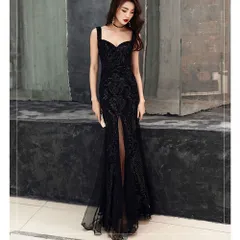 ☆ ブラック ☆ 2XLサイズ ☆ イブニングドレス pmydress0126 イブニングドレス マーメイド ロングドレス パーティドレス ナイトドレス タイト 細身 ドレス ロング丈 レース スパンコール パーティ パーティー お呼ばれ おしゃれ エレガント