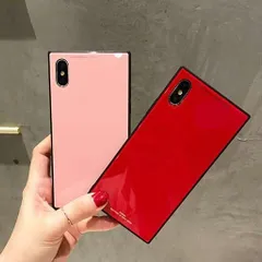 iphonw7/8plus 強化ガラスコーティング スクエア アイホン ケー 赤