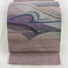 袋帯 秀品 波 幾何学模様 薄紫 お太鼓柄 正絹 【中古】