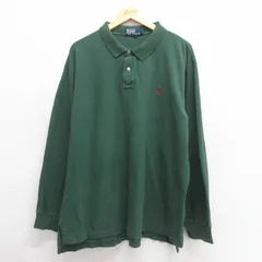 XL/古着 ラルフローレン 長袖 ブランド ポロ シャツ メンズ 90s ワンポイントロゴ 鹿の子 大きいサイズ コットン 緑 グリーン 25may27 中古