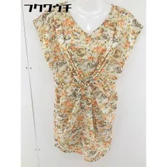 ◇ ESTNATION 総柄 ツイスト Vネック フレンチスリーブ ミニ タイト ワンピース サイズ 36 オレンジ系 レディース  【1109080008964】のサムネイル