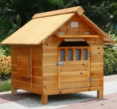 屋外用 木製 天然木 犬小屋 ペットハウス ドッグハウス 犬舎 三角屋根 脚付き 小型犬 中型犬 通気性 組み立て 夏は涼しく冬は暖かいのサムネイル