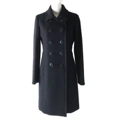 極美品△正規品 バーバリーブルーレーベル 裏地チェック柄 ロゴボタン付き ウール ロングコート レディース ブラック 38 日本製のサムネイル