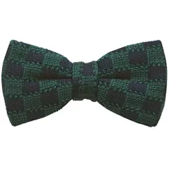 ネイビー グリーン チェック ニット蝶ネクタイ ボウタイ 簡易装着タイプ