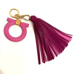     中古 美品 フェラガモ バッグチャーム キーホルダー タッセル フリンジ ガンチーニ レザー ゴールド金具 Aランク ピンク レディース Salvatore Ferragamo 【送料無料】【名谷店】