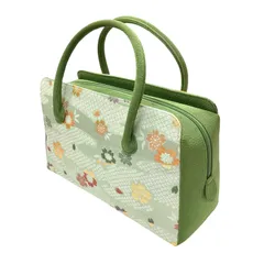 【新品未使用⭐️利休バッグ】 礼装 和装バッグ　 緑系×花柄　 お茶会  お稽古  入学式  卒業式  七五三  結婚式　 フォーマル セミフォーマル　 日本製 （AYA） 024100701500MYM