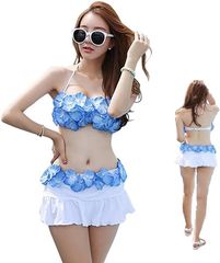 Grandool Women's Swimsuit, Petal Motif Halter Bikini / Blue (Blue, L)