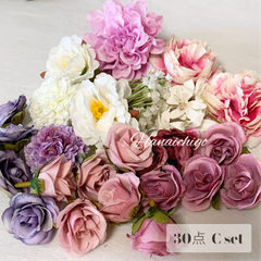 【30点  Cセット エレガントピンク】数量限定　ハンドメイドメイド✿フラワーヘッド 造花 リース アーティフィシャルフラワー パーツ 造花の花いちご