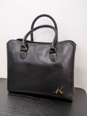 希少】キタムラ 本革 ハンドバッグ ポーチ付 黒×赤ステッチ Kロゴ A 